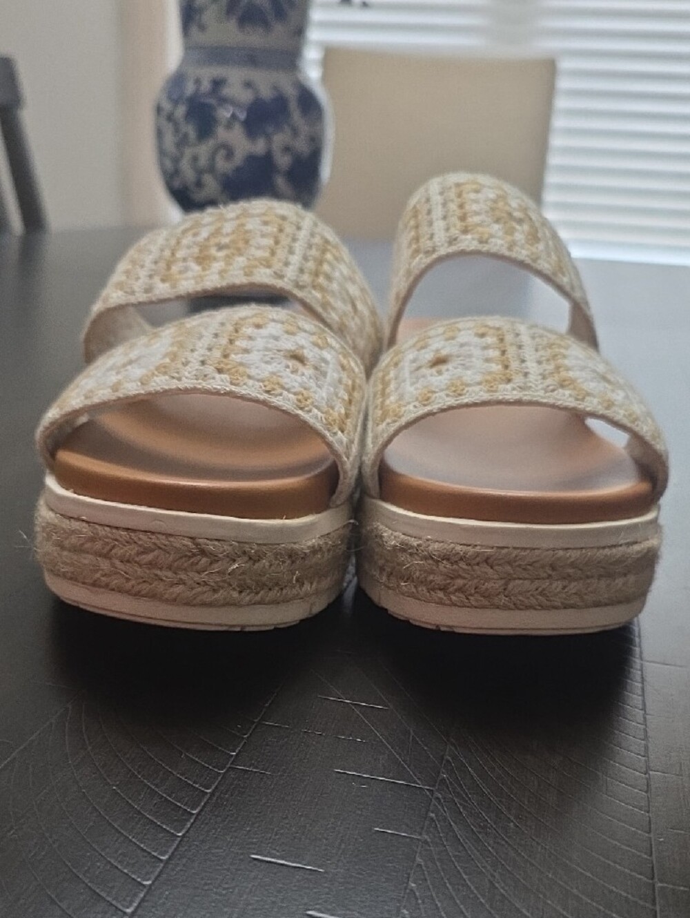 MIA White and Tan Crochet Double-Strap Slide Mules - Picture 7 of 7